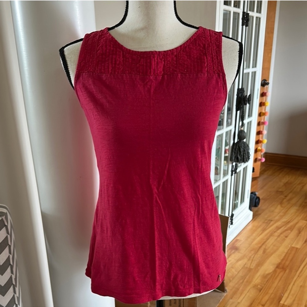 Tommy Hilfiger Red Slub Knit Pintuck Pleat Sleeveless Tank Top XS ❤️